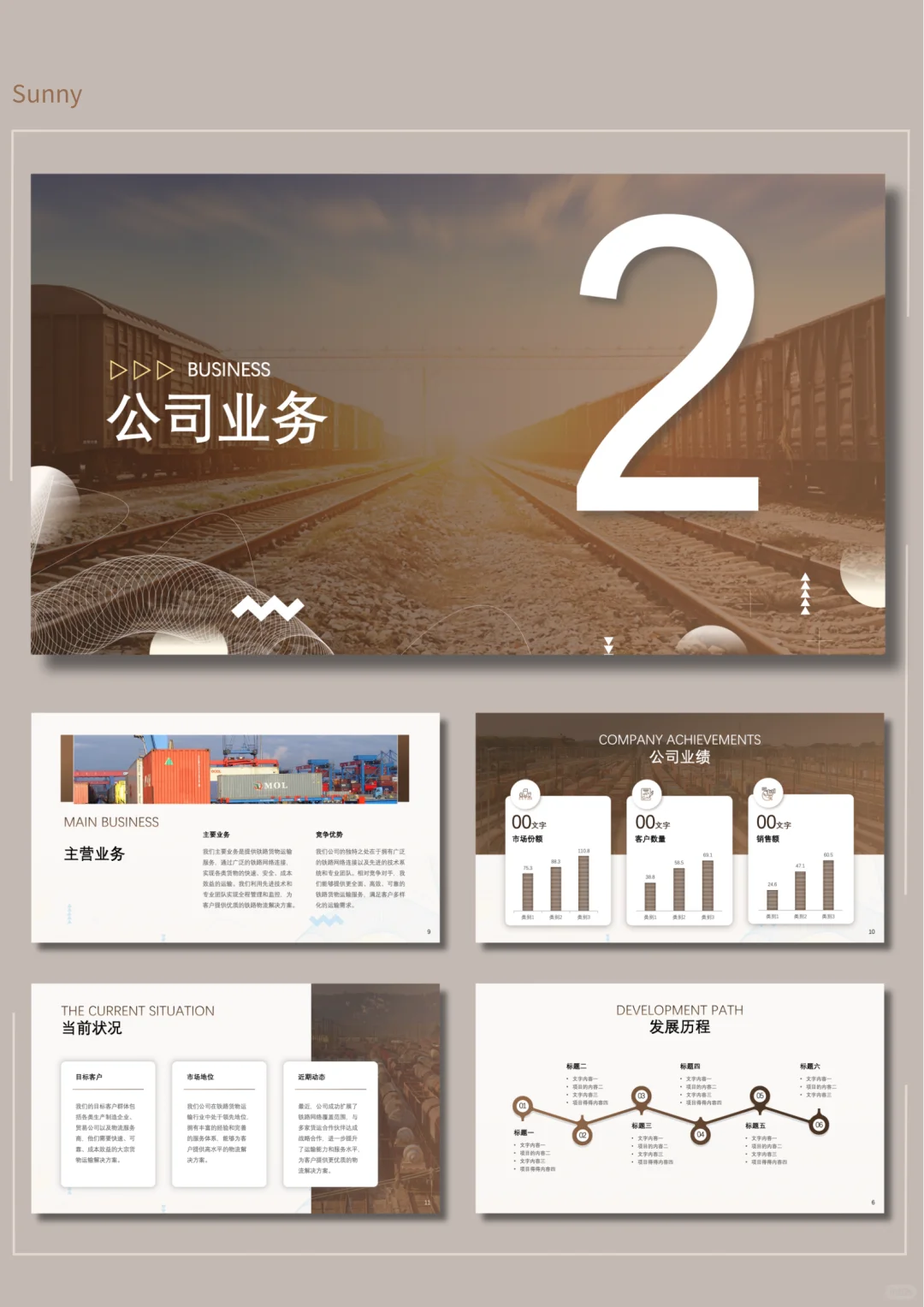 棕色铁路运输物流公司介绍工作总结PPT