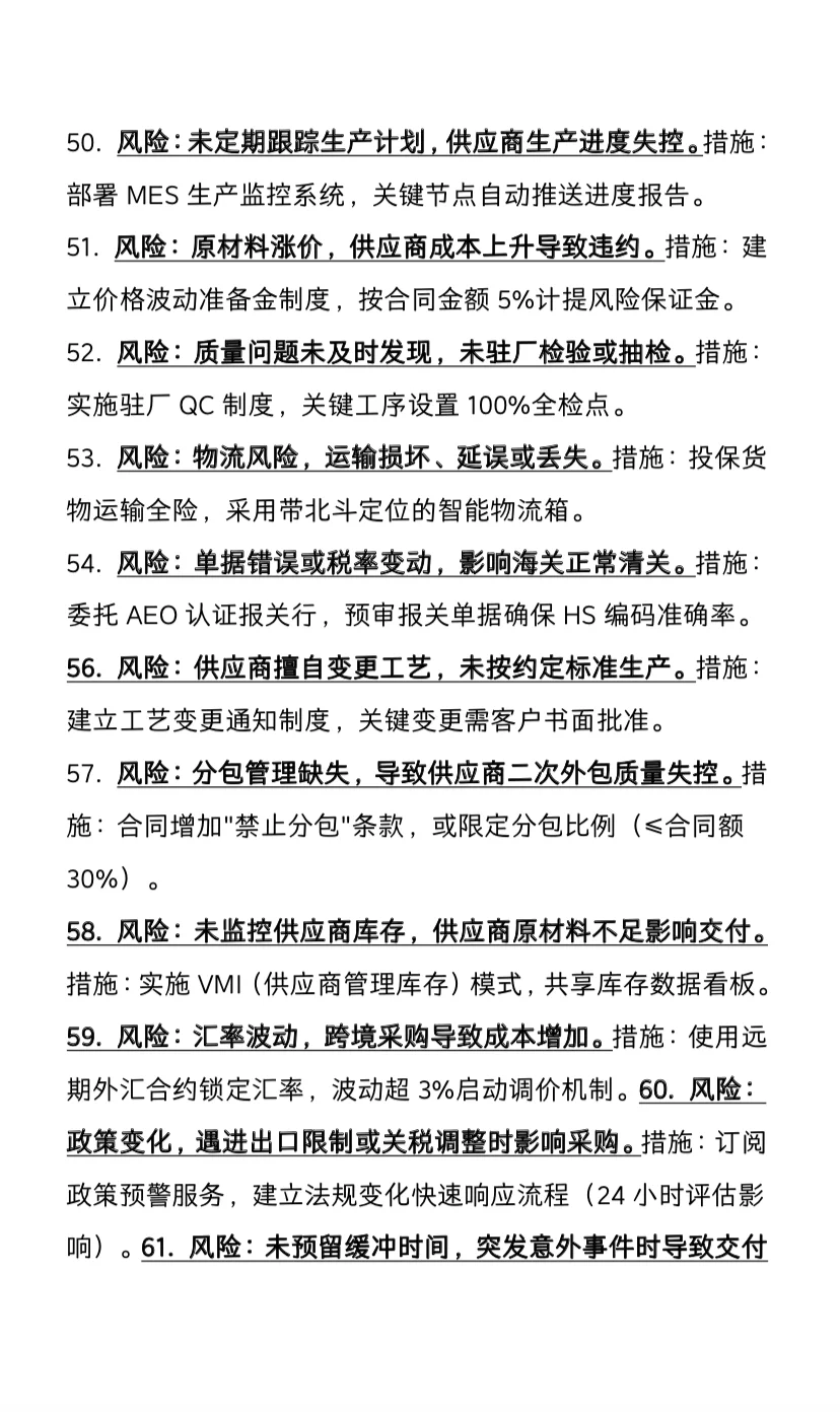 采购流程100个风险点及应对措施