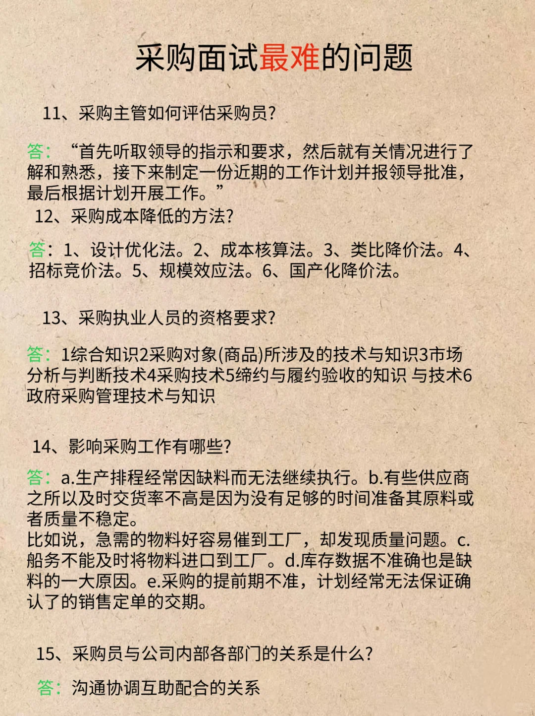 能答对其中5个以上的采购工资已经上万了