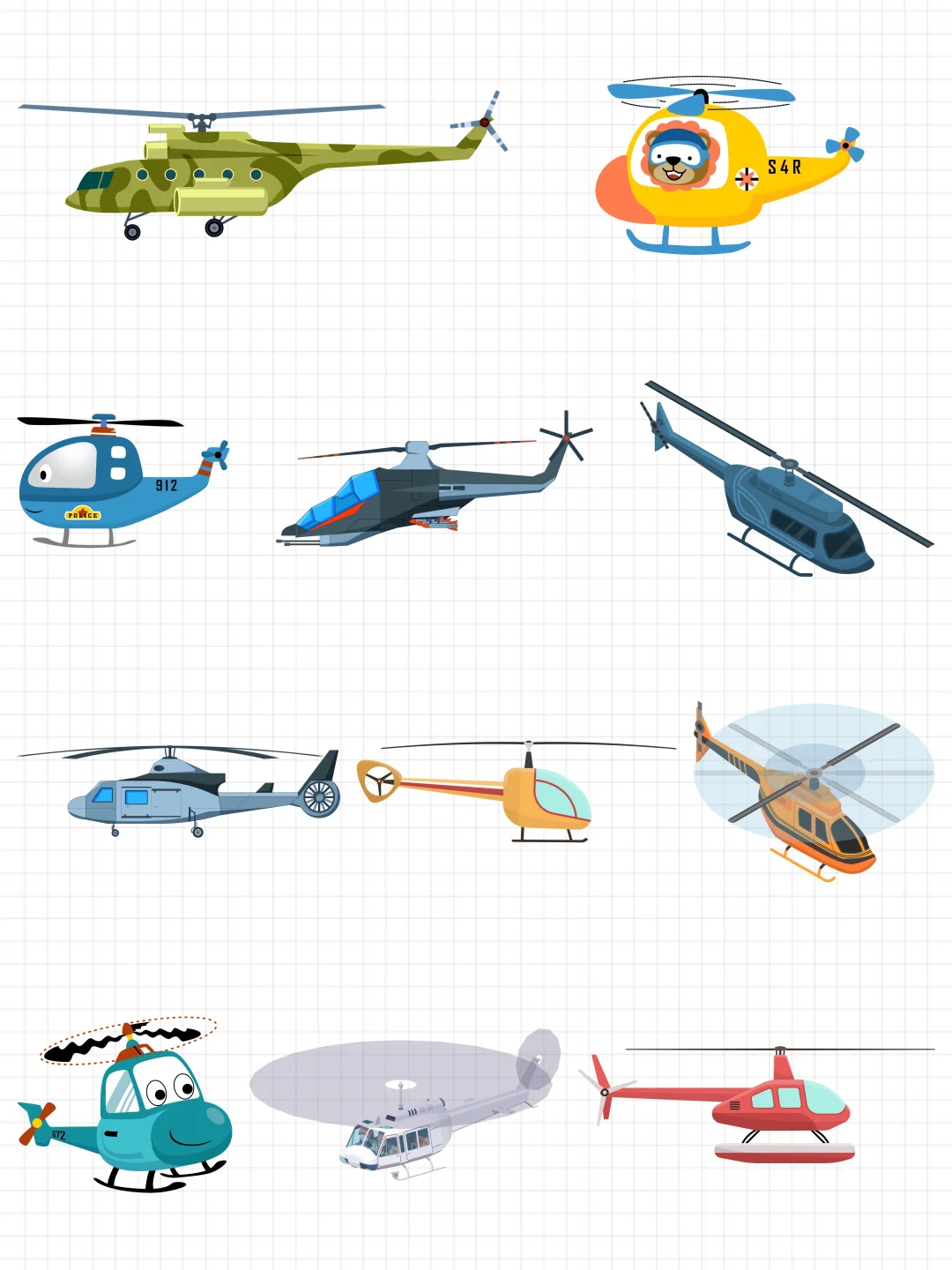 免抠素材｜卡通直升机飞行运输工具『2728』