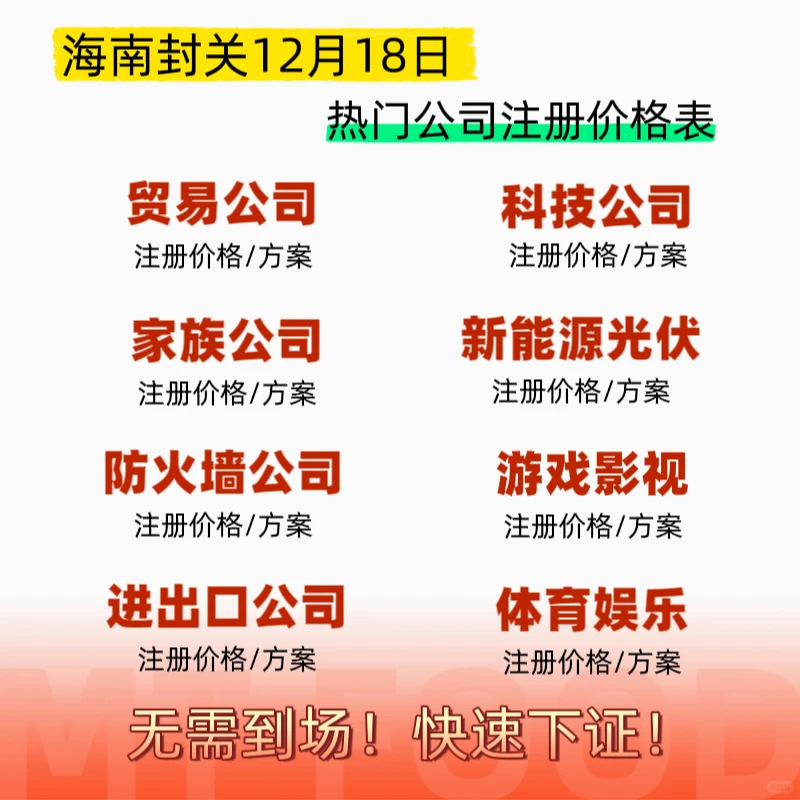 海南封关12月18日❗️海南注册公司热门行业❗️