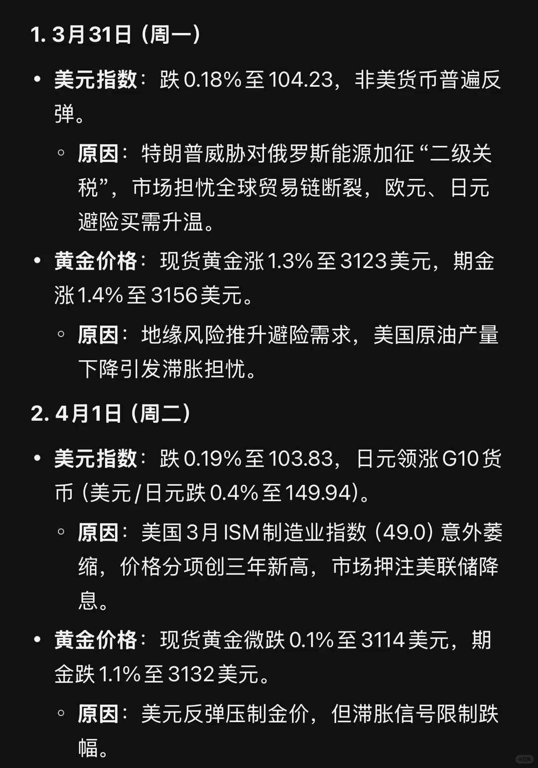 美元、黄金周报，3月31日至4月4日