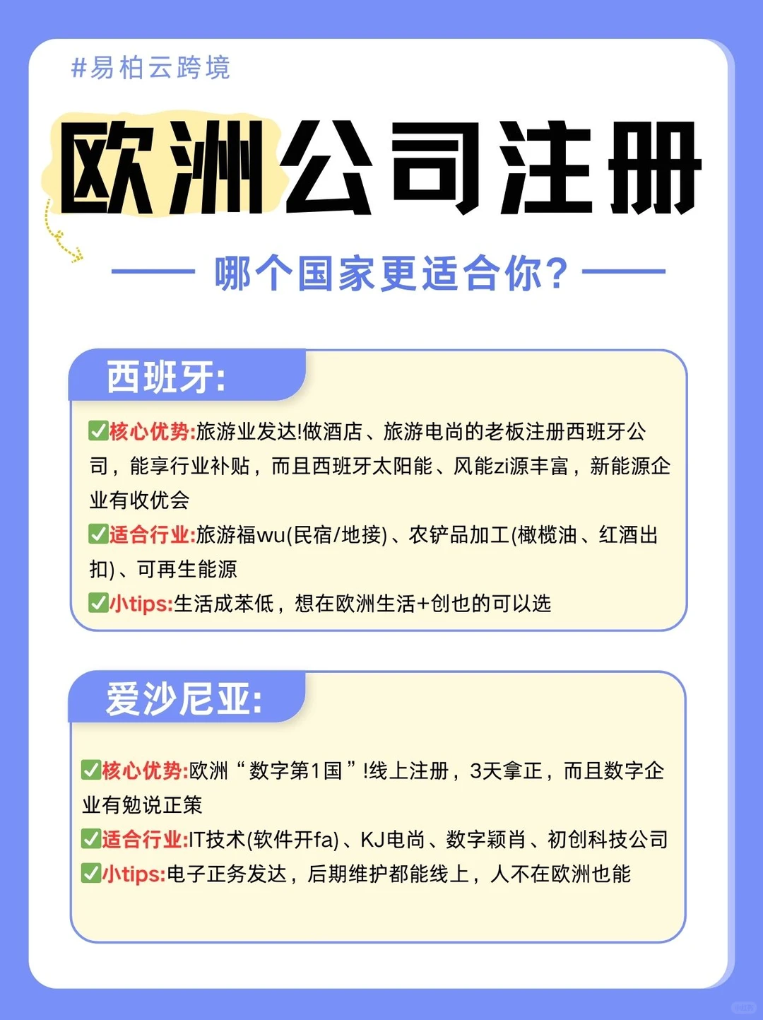易柏云跨境:欧洲公司注册8大热门地攻略