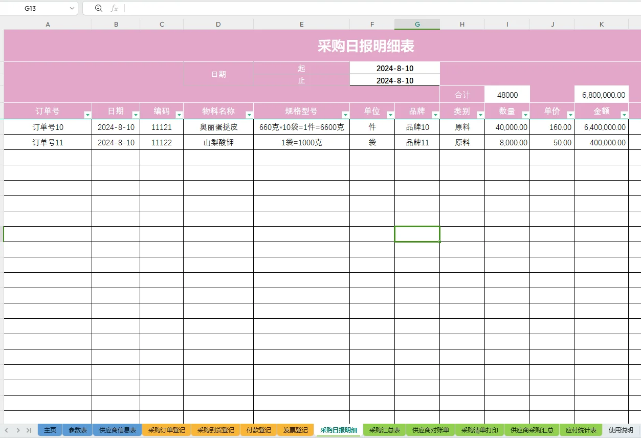 超好用的采购台账