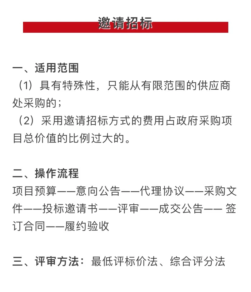 七种政府采购方式及评审方法