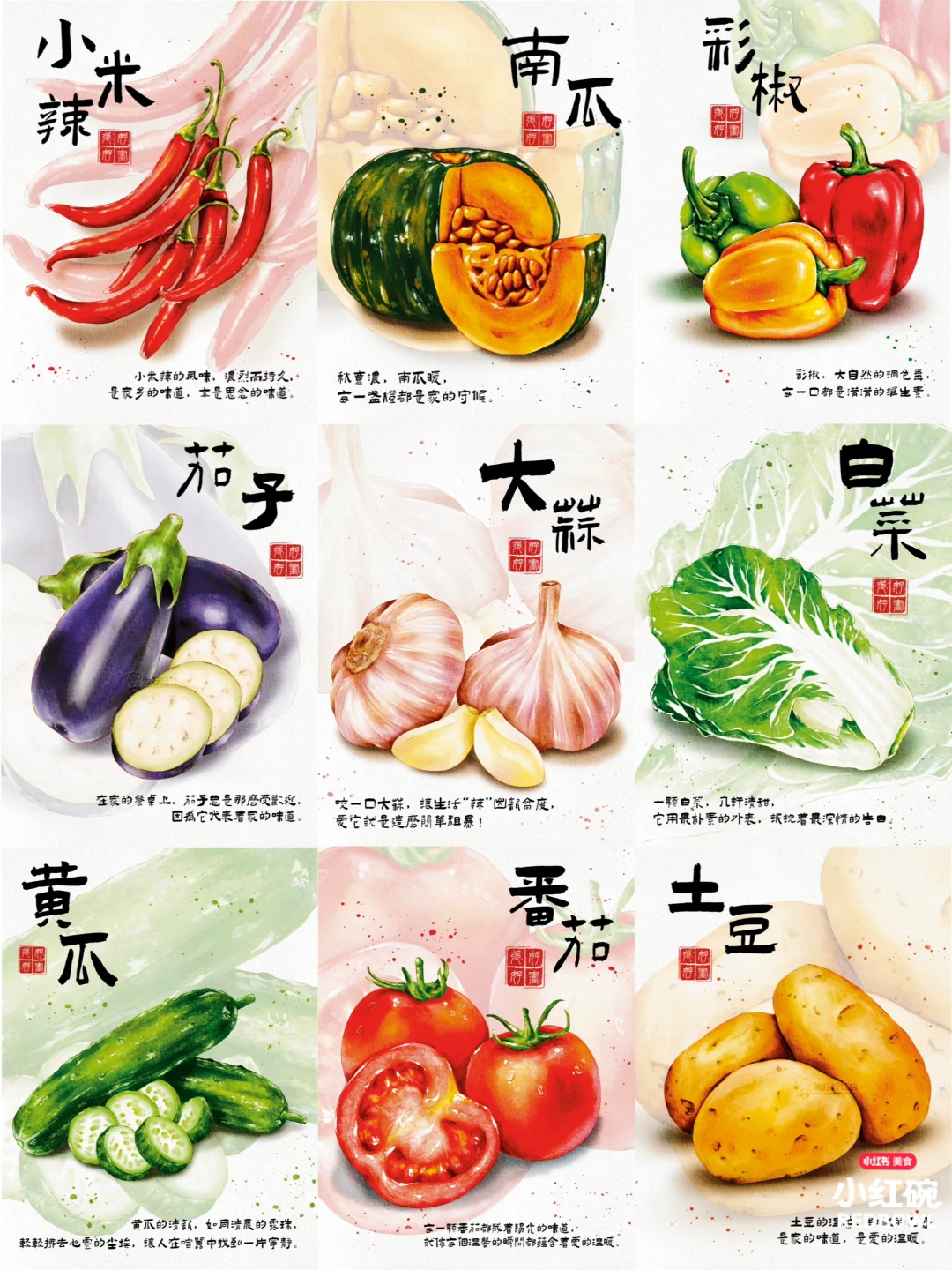 水彩插画|蔬菜美食系列9️⃣宫格合集