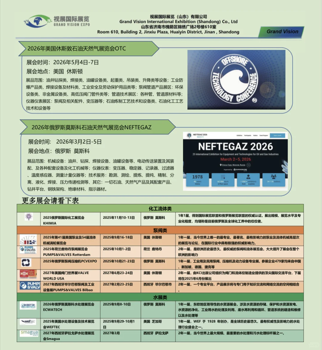 最新泵阀类展会计划表，看看有需要的吗
