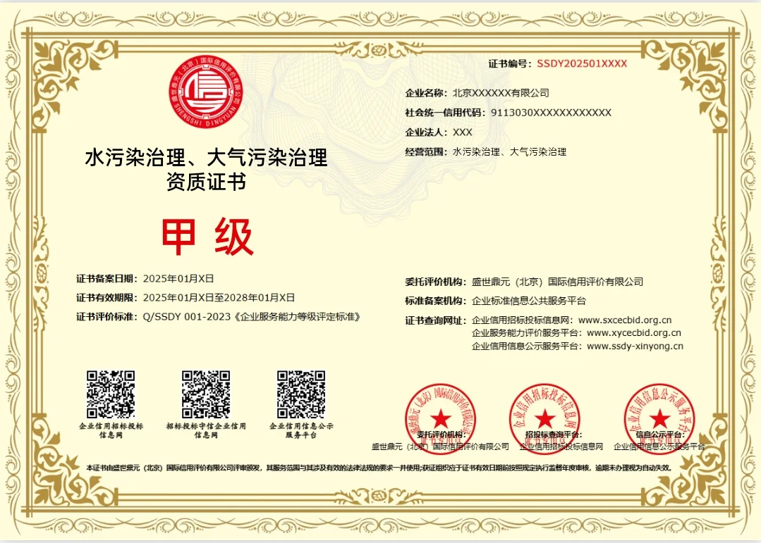 水污染治理、大气污染治理服务企业甲级证书