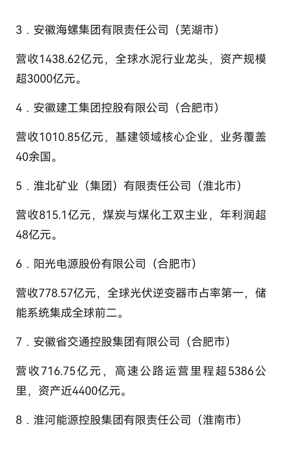 安徽省十大龙头企业
