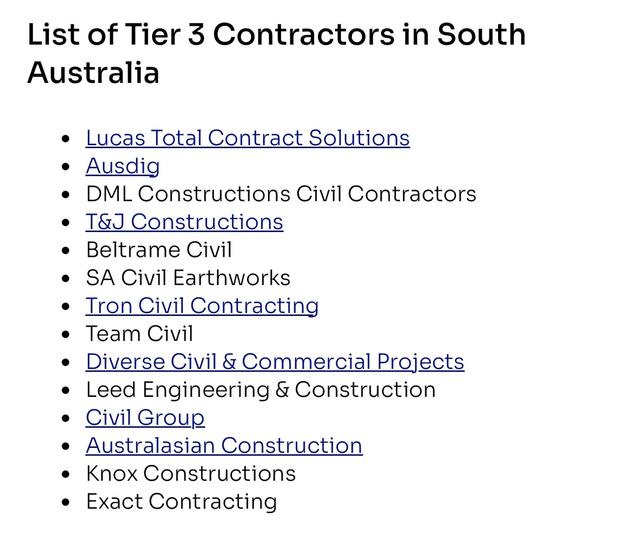 澳洲Tier 1 2 3 工程承建商