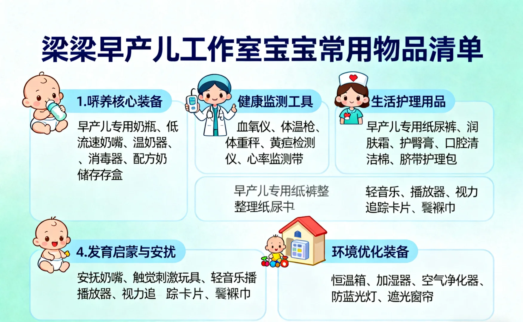 梁梁早产养护中心·早产儿必备物品清单
