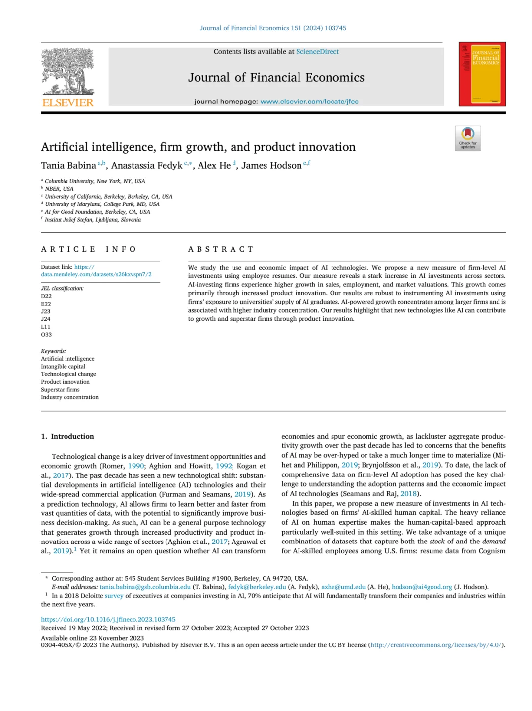 JFE2024|研究AI对企业影响的示范性文章