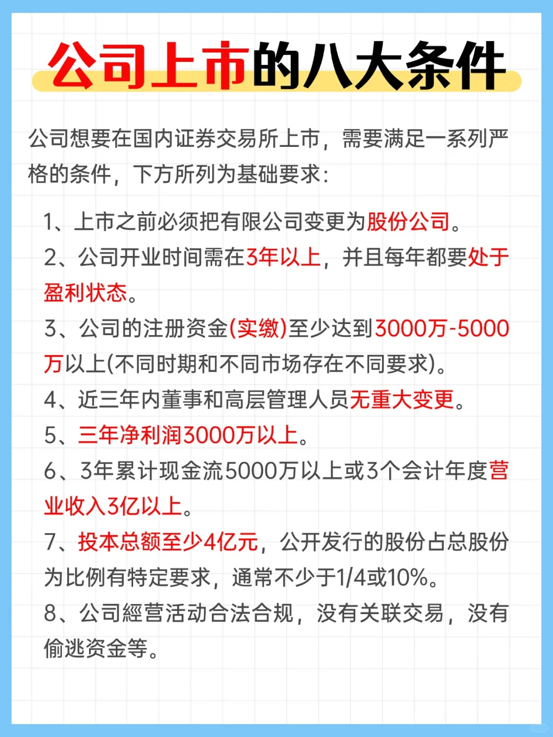 想公司上市？这八大条件必须吃透‼️