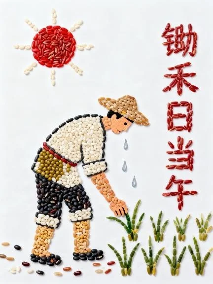 五谷杂粮拼贴画｜古诗锄禾