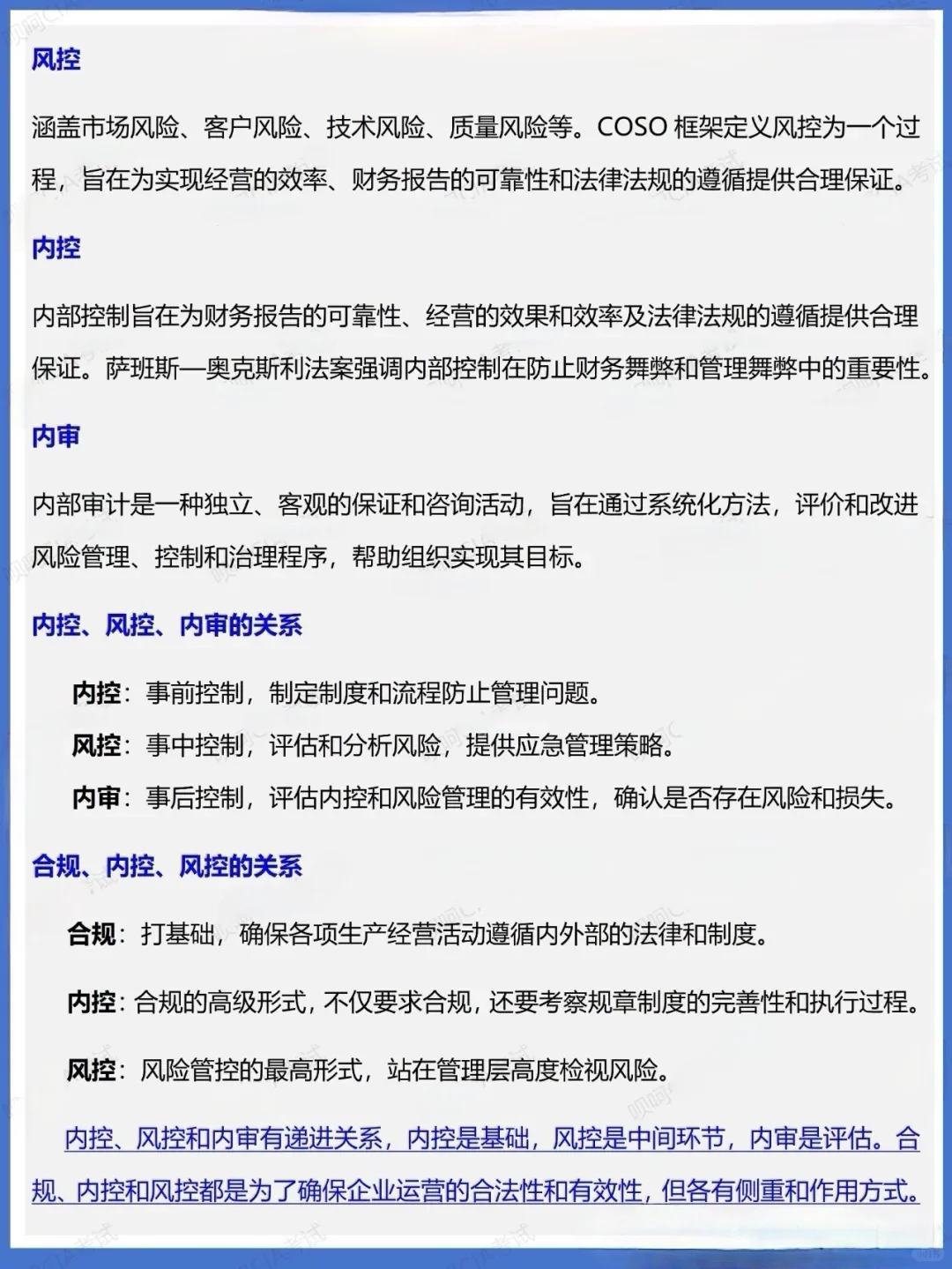 法务、合规、风控、内控、内审的关系