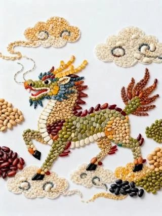 五谷杂粮拼贴画｜麒麟