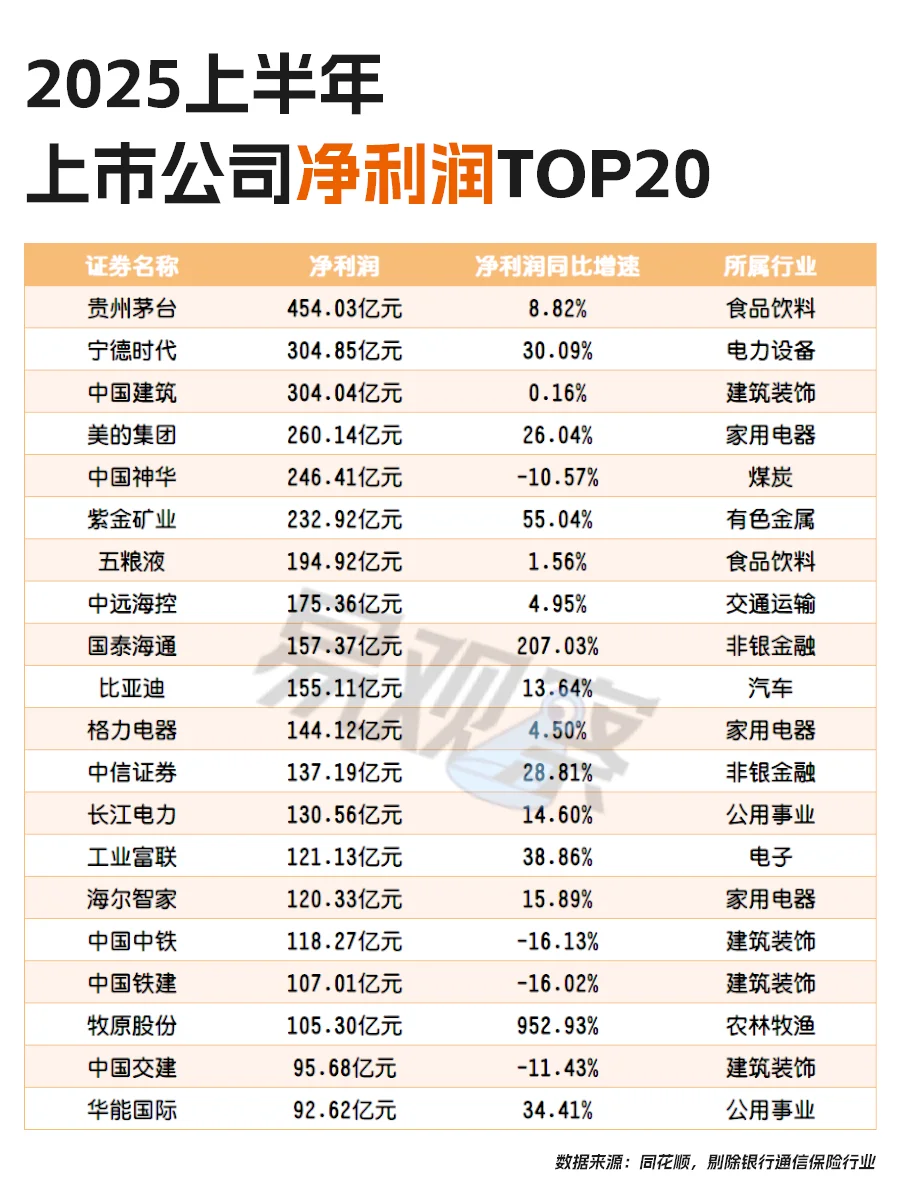 2025上半年，谁赚的多？谁亏得多？