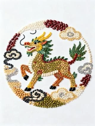 五谷杂粮拼贴画｜麒麟