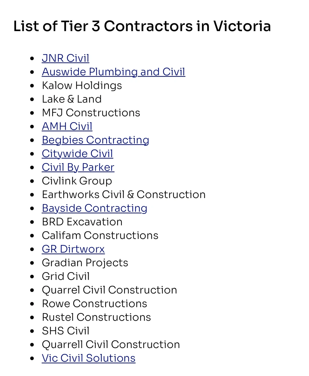 澳洲Tier 1 2 3 工程承建商