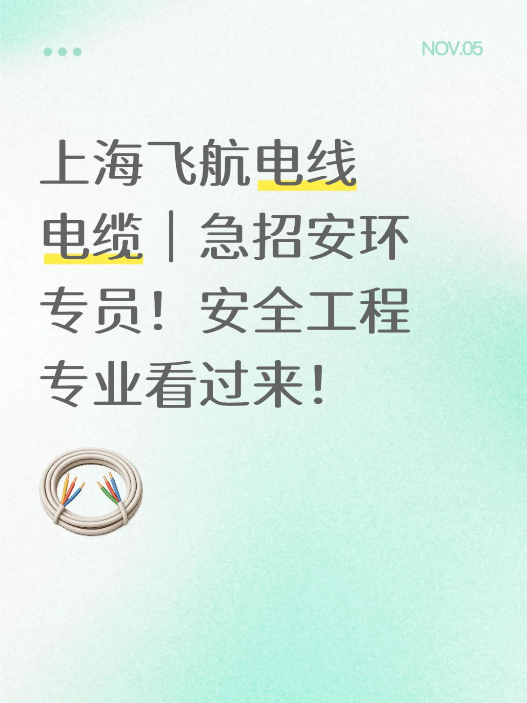 上海飞航电线电缆｜急招安环专员！国企