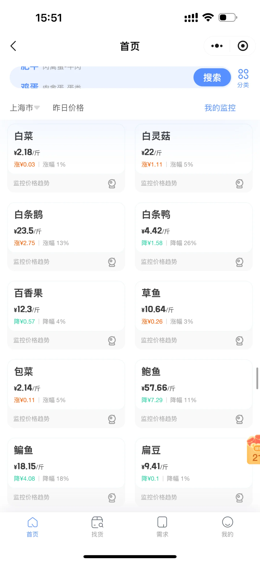 上海市水产类近七日行情