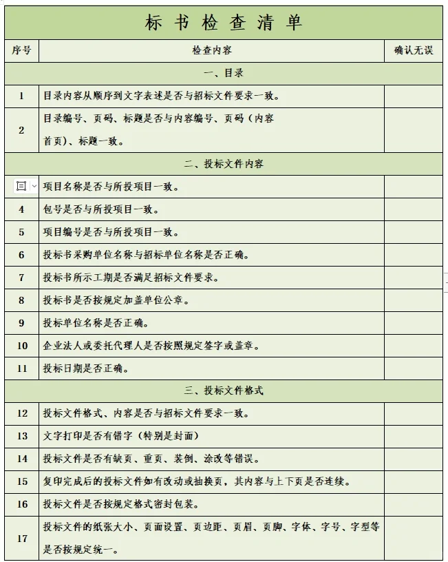 投标人工作必备的检查清单！