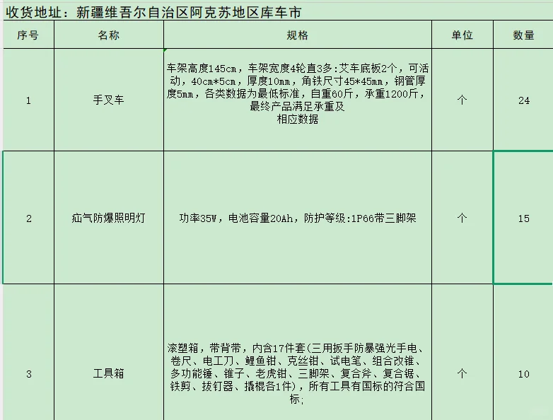 采购手叉车，防爆照明灯，工具箱?