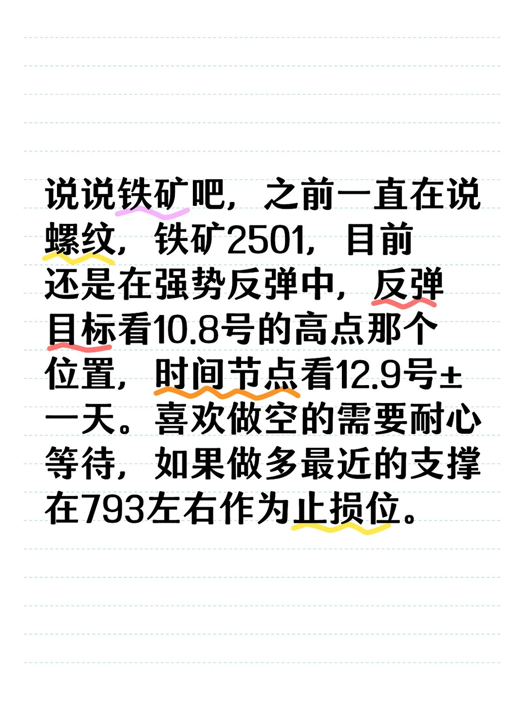 铁矿强势反弹中，反弹目标10.8
