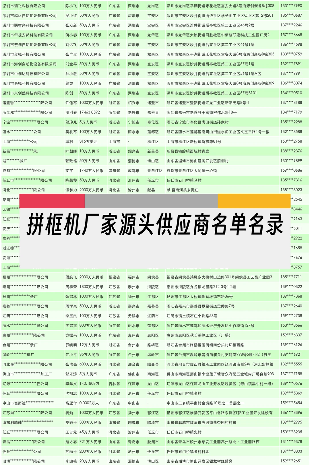 拼框机厂家源头供应商名单名录