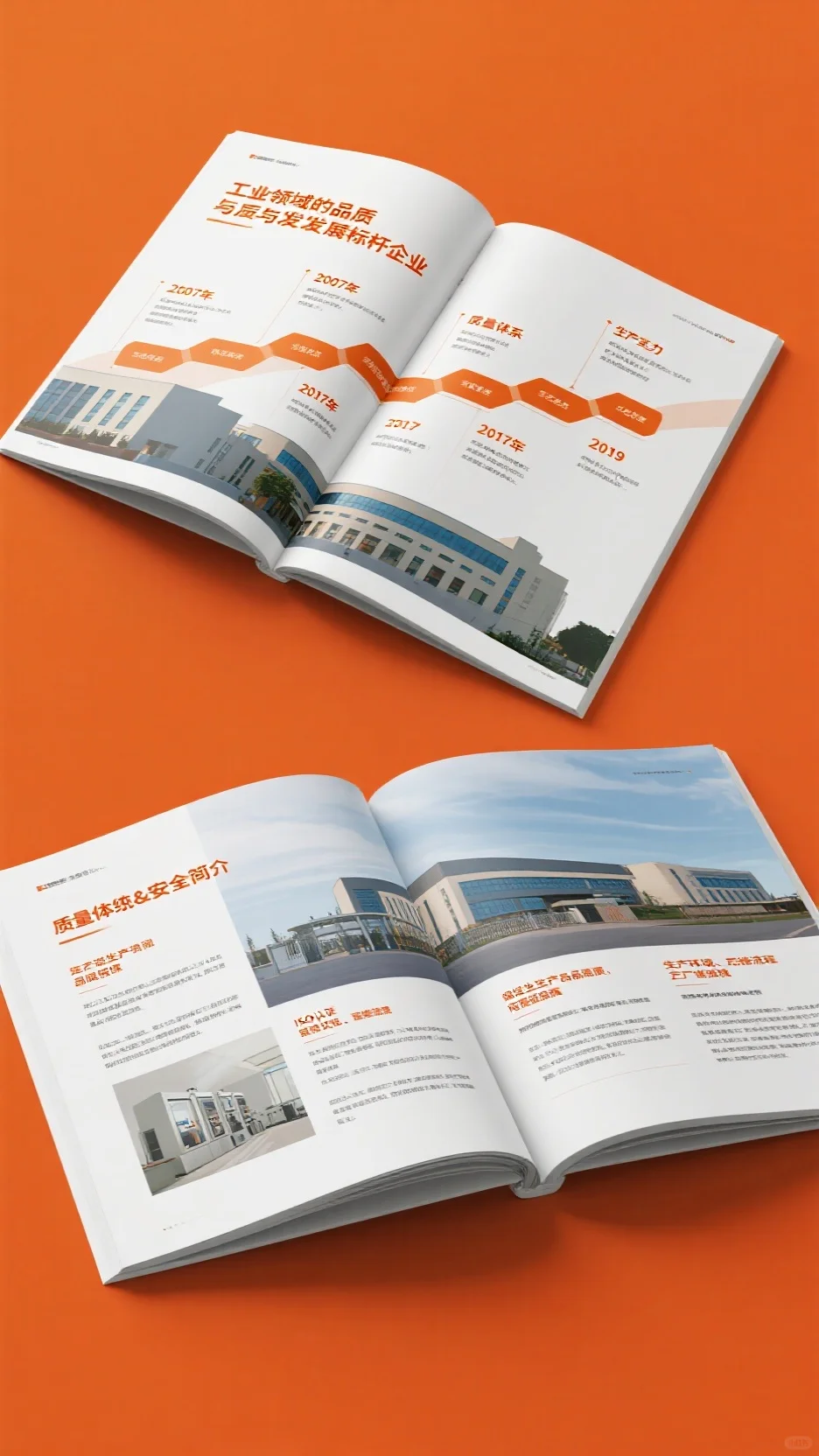 橙色系工业企业画册设计，展品质发展质感