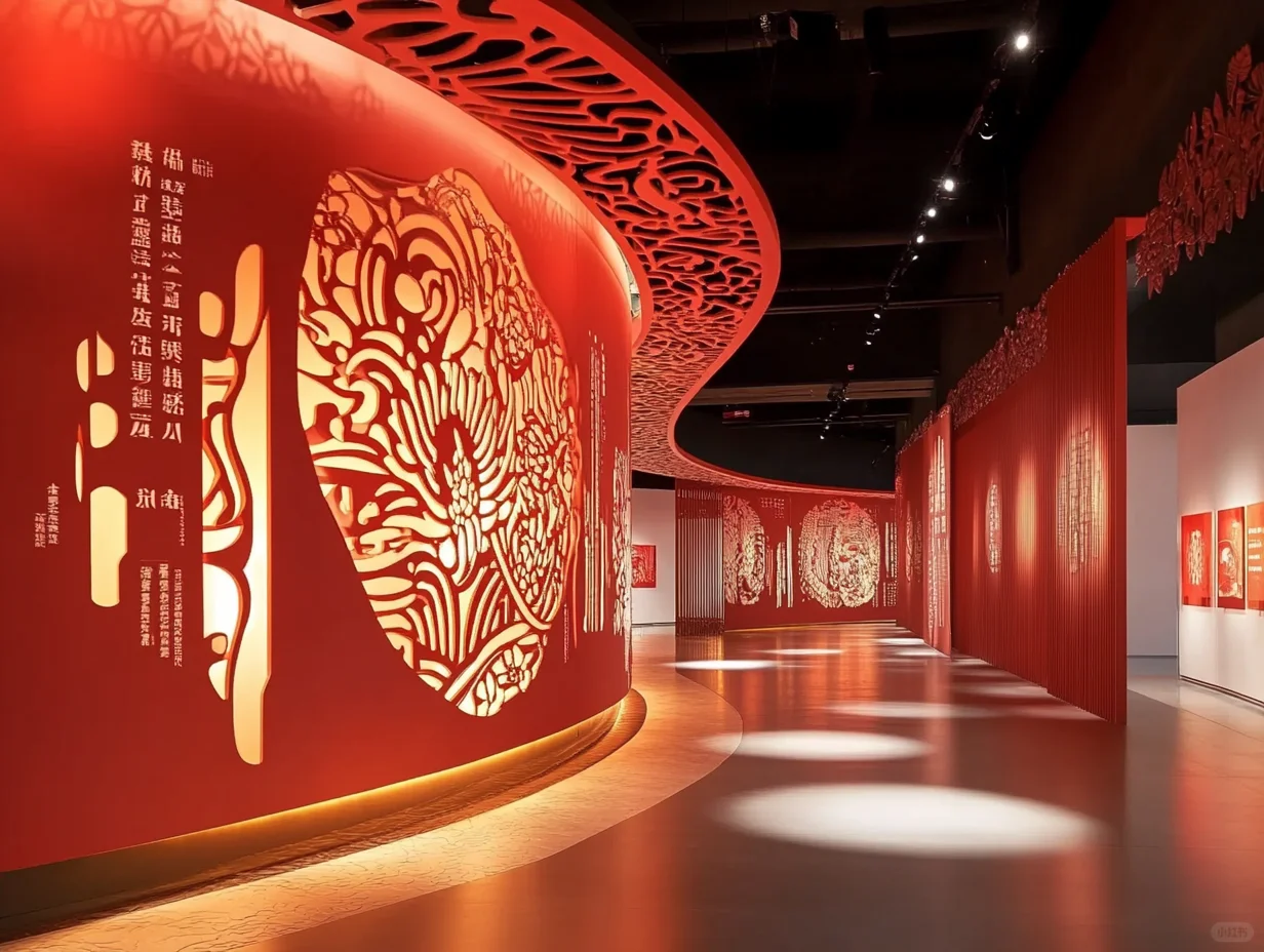 非遗展厅怎么设计？剪纸艺术展馆光影交错