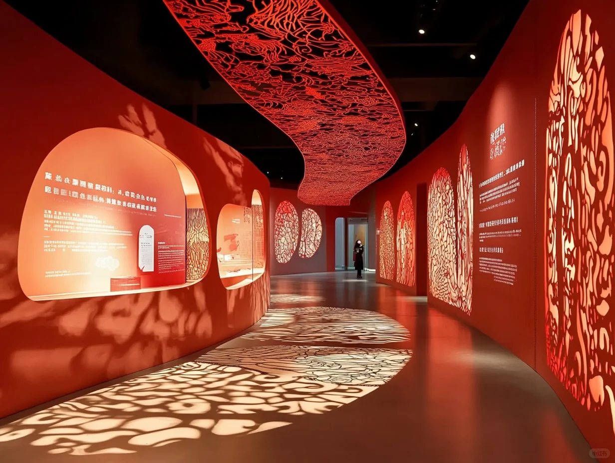 非遗展厅怎么设计？剪纸艺术展馆光影交错