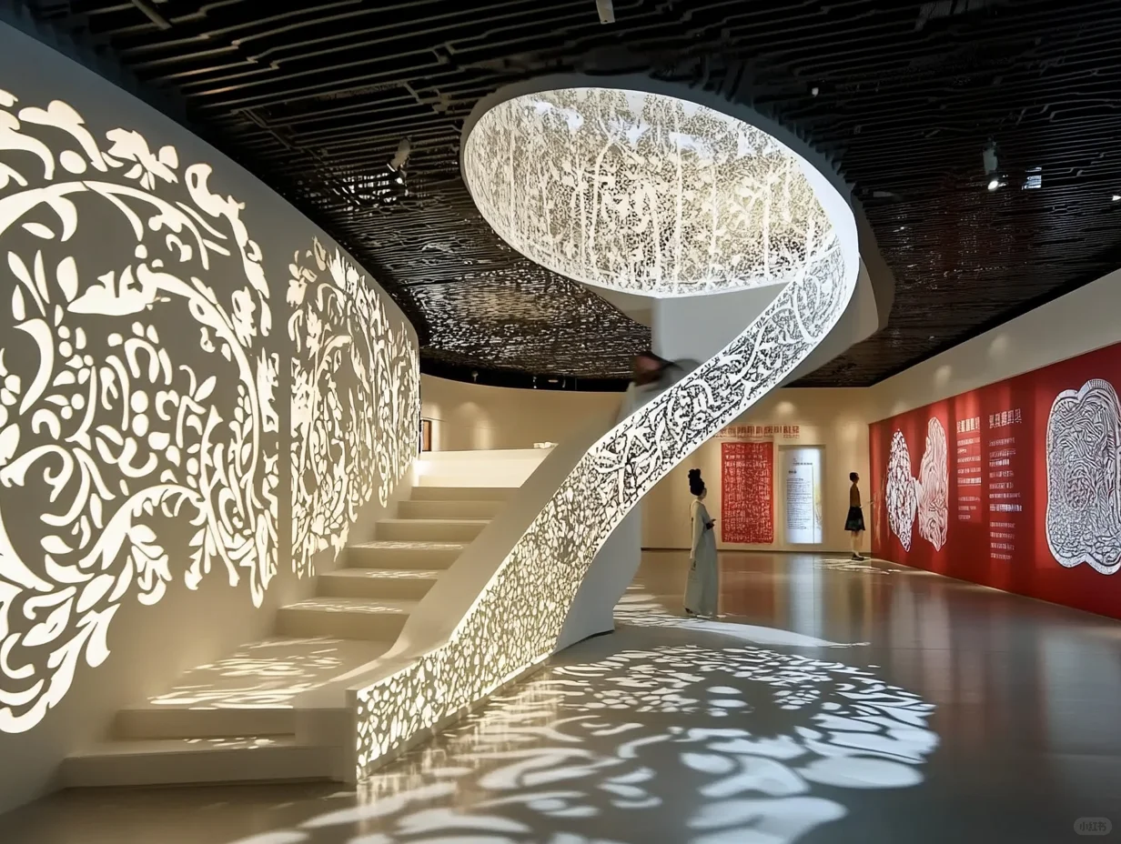 非遗展厅怎么设计？剪纸艺术展馆光影交错