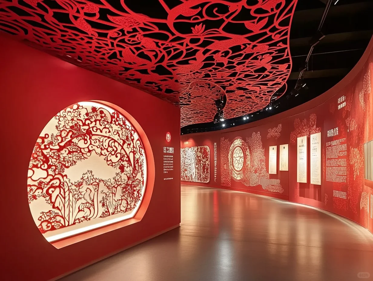 非遗展厅怎么设计？剪纸艺术展馆光影交错