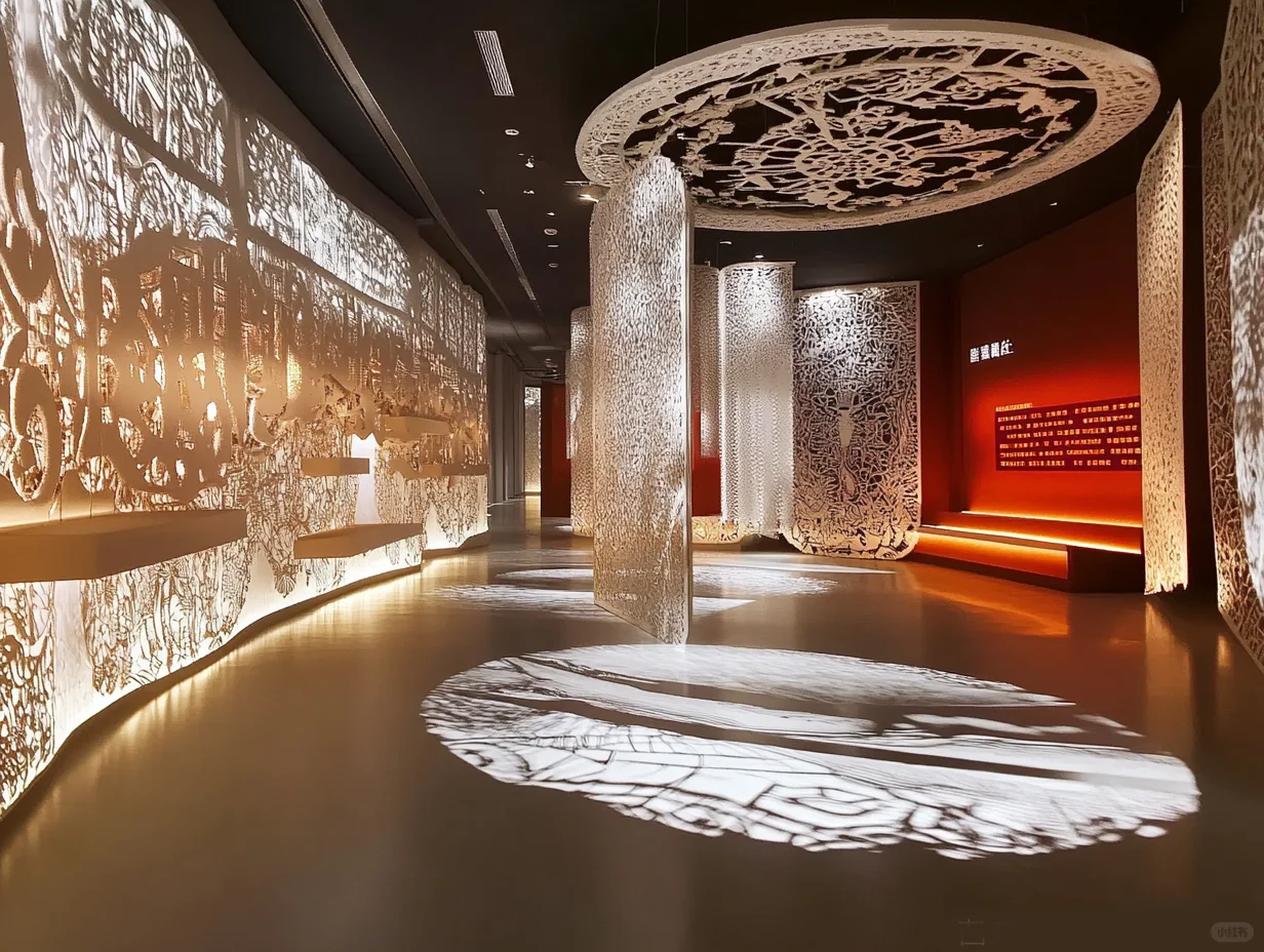 非遗展厅怎么设计？剪纸艺术展馆光影交错