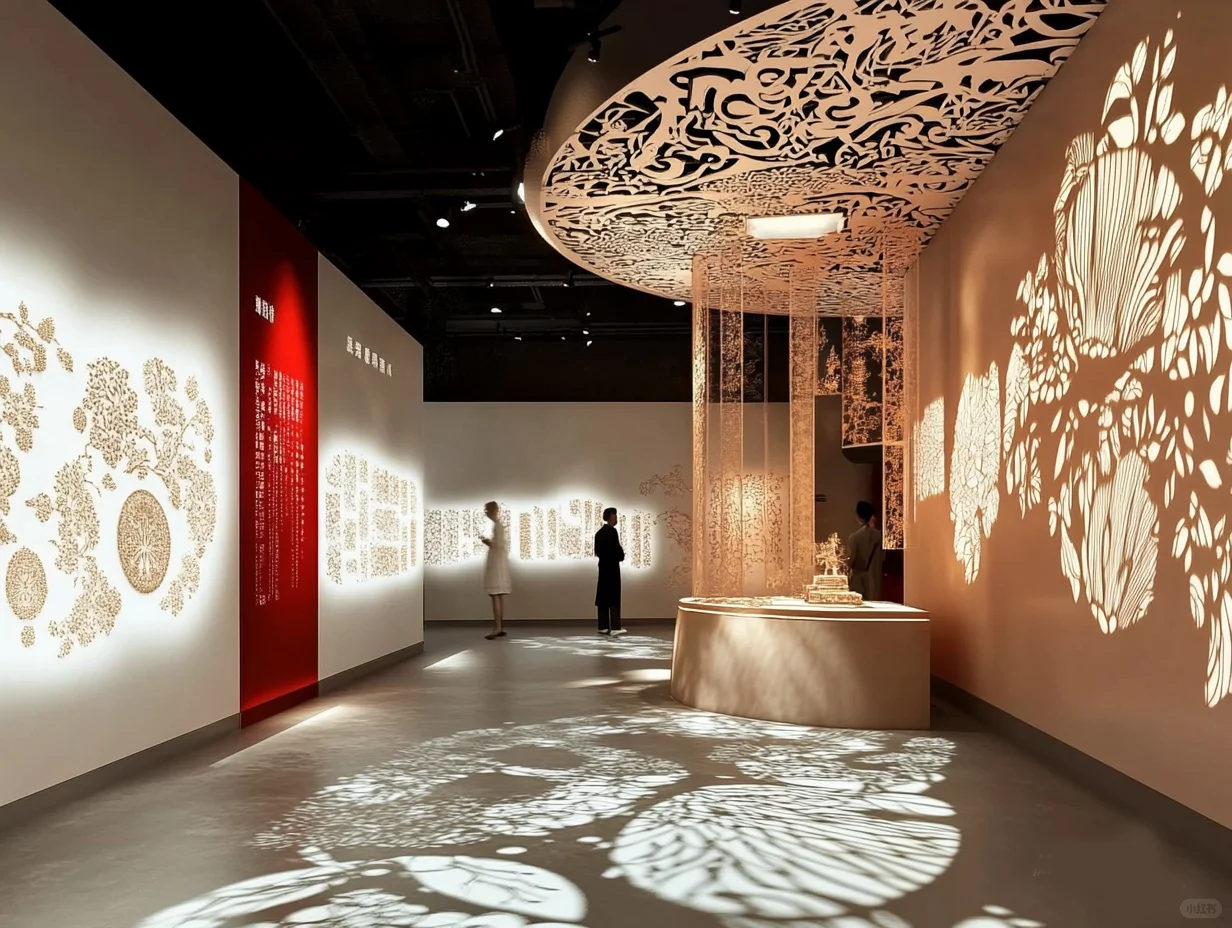 非遗展厅怎么设计？剪纸艺术展馆光影交错