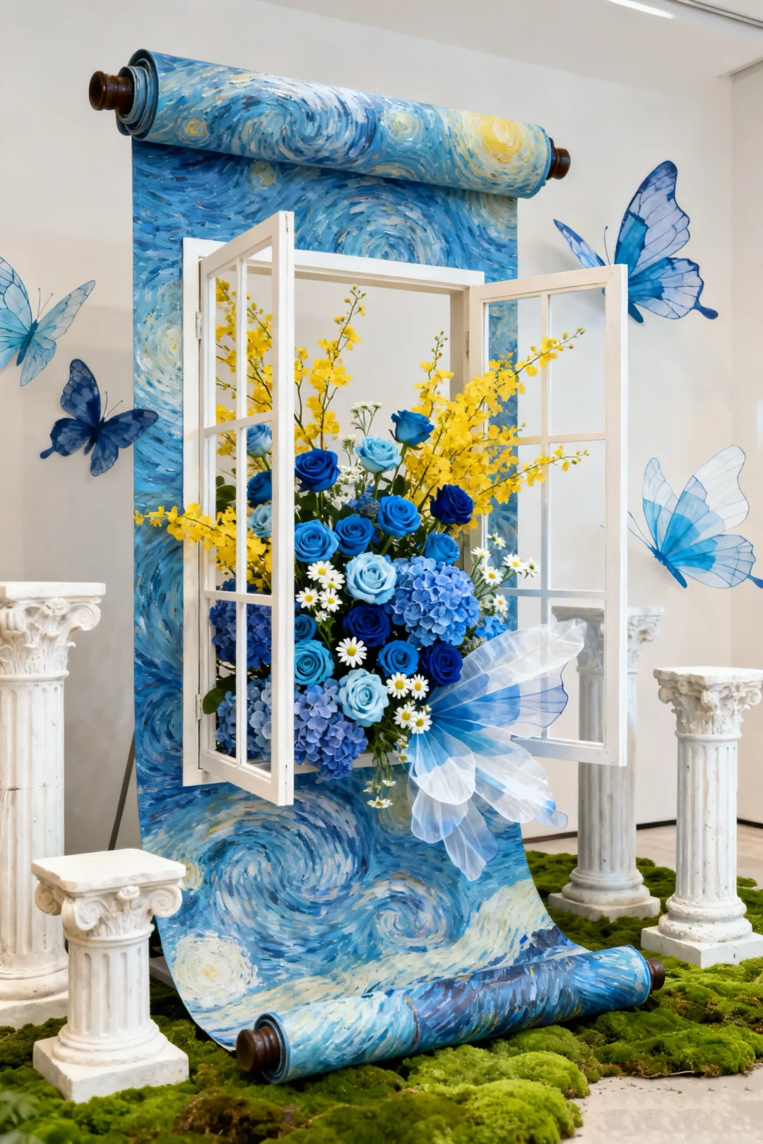 艺术卷轴搬进现实,蓝调花艺美陈太绝了