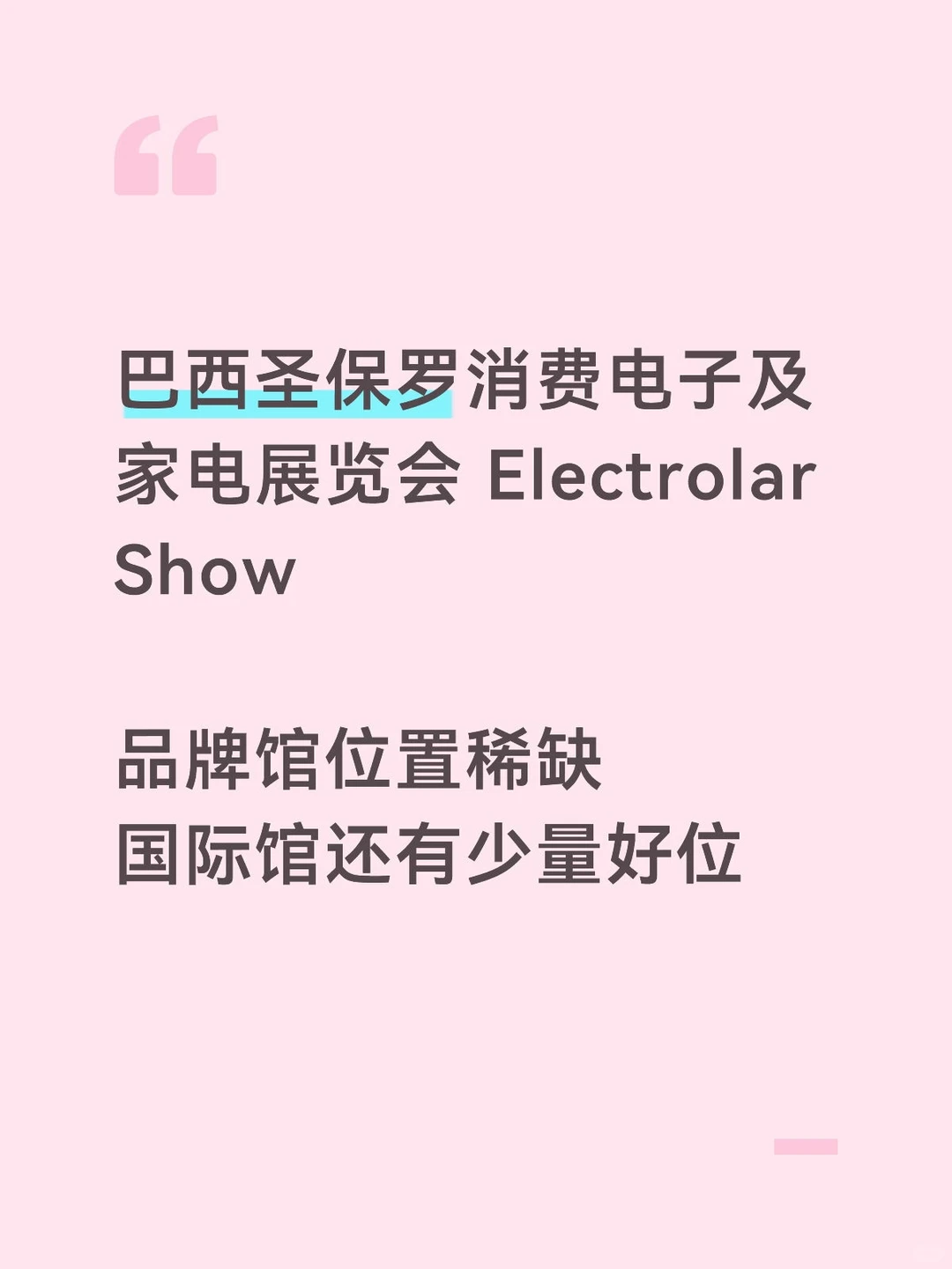 巴西圣保罗消费电子及家电展 ES正在招展