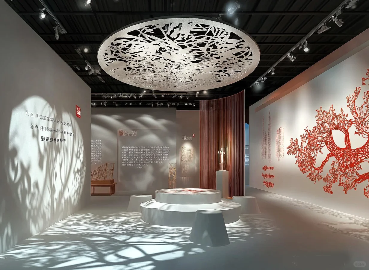 非遗展厅怎么设计？剪纸艺术展馆光影交错