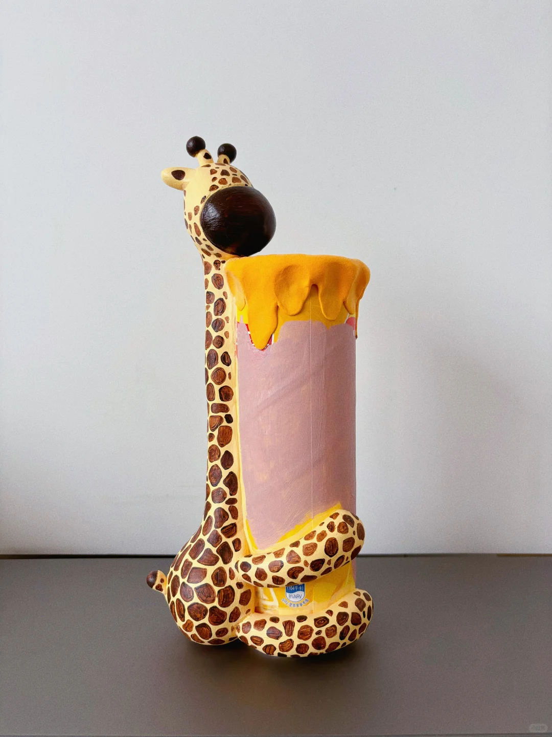 废物利用手工改造?薯片筒diy长颈鹿收纳罐