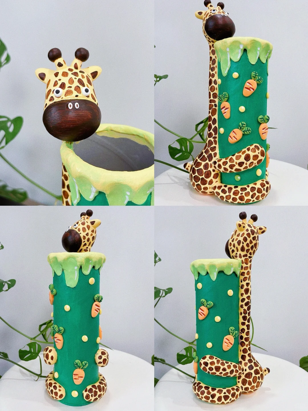 废物利用手工改造?薯片筒diy长颈鹿收纳罐