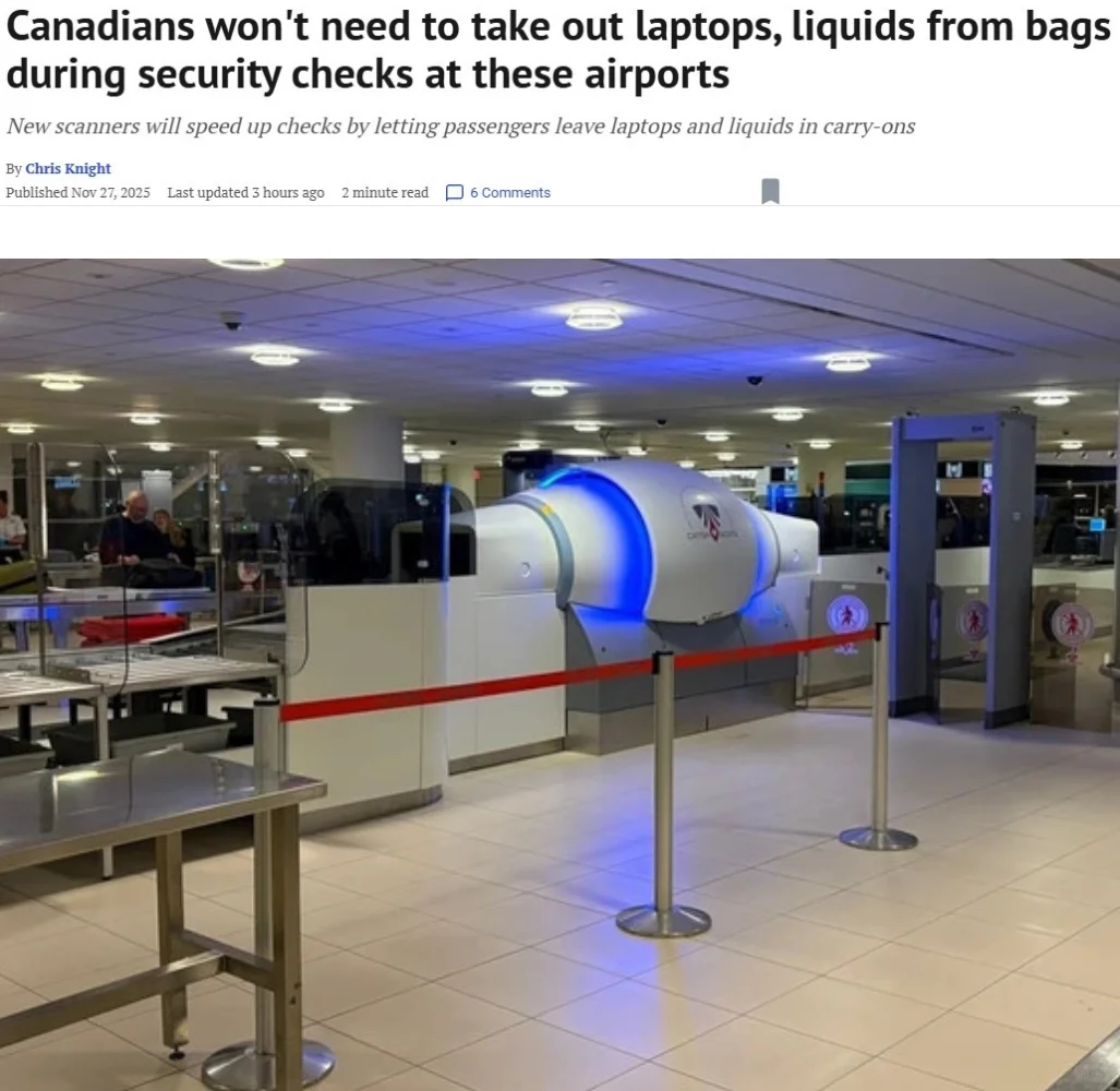 加拿大机场安检大改进：不用掏电脑不用倒液