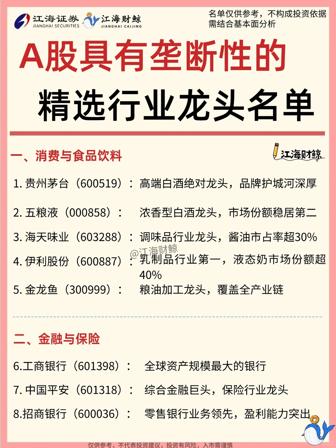 ?A股具有垄断性的龙头（精选名单）