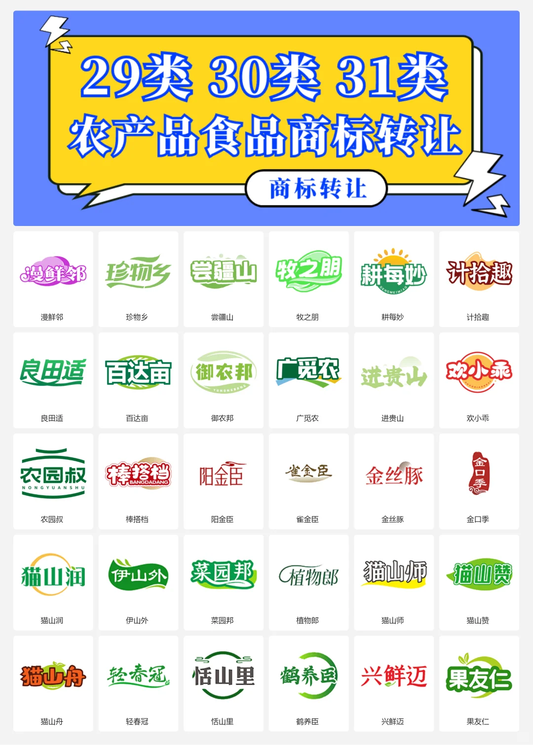 农产品 特产 食品29、30、31类商标转让