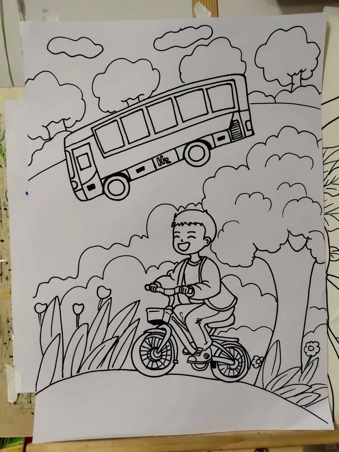 低碳生活，绿色出行主题画