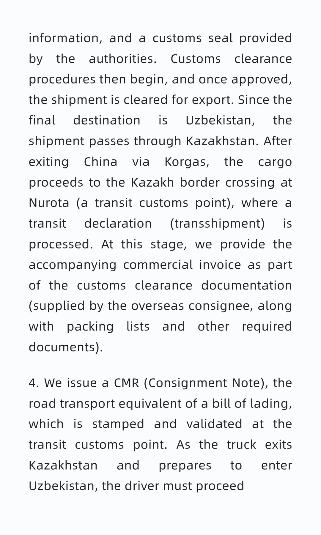 International Road Transport Process: