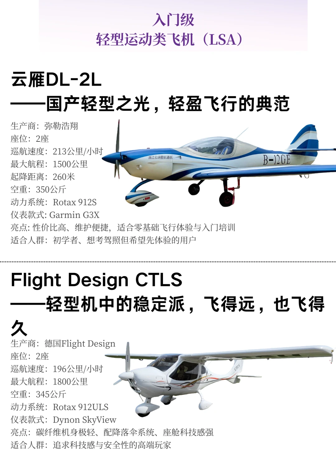 飞行初学者必看!轻型飞机推荐