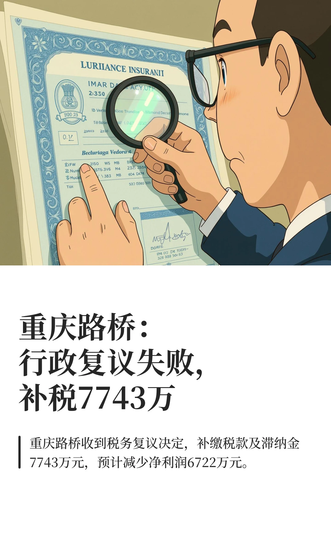 重庆路桥：行政复议失败，补税7743万