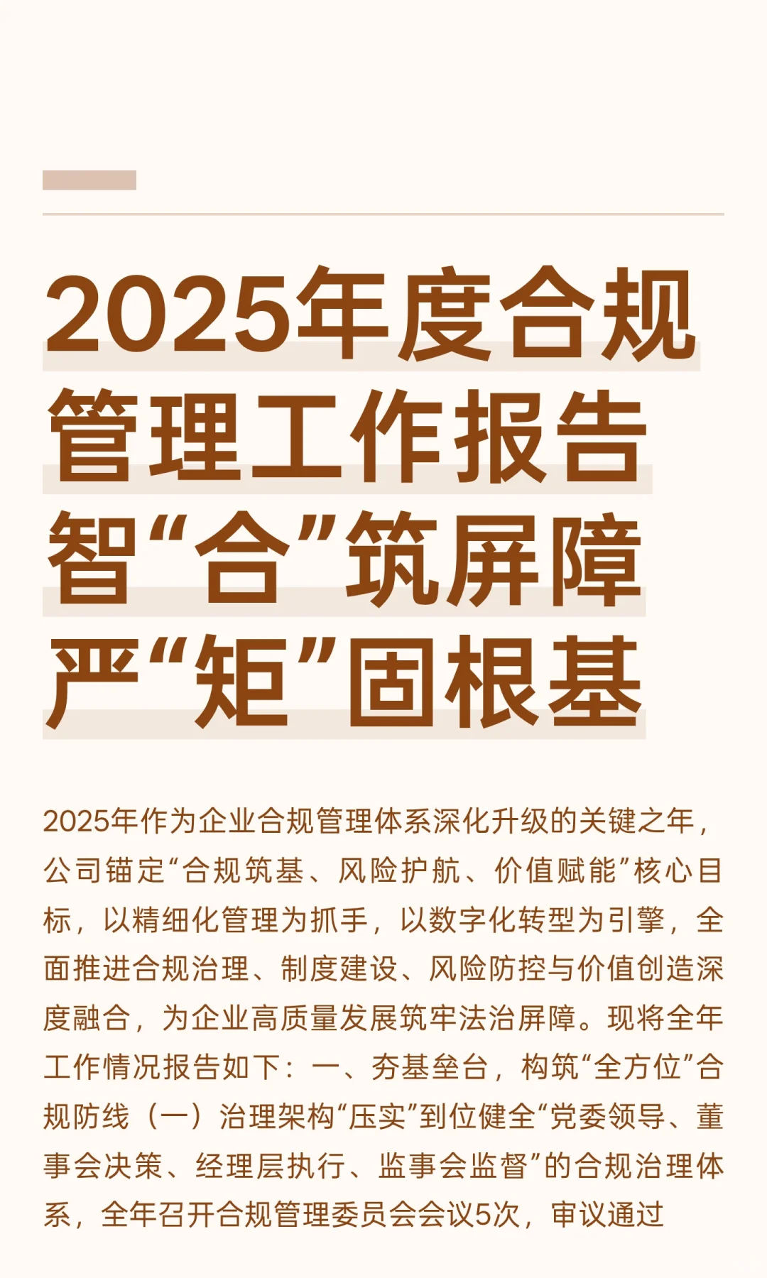 2025年度合规管理工作报告 智“合”筑屏障