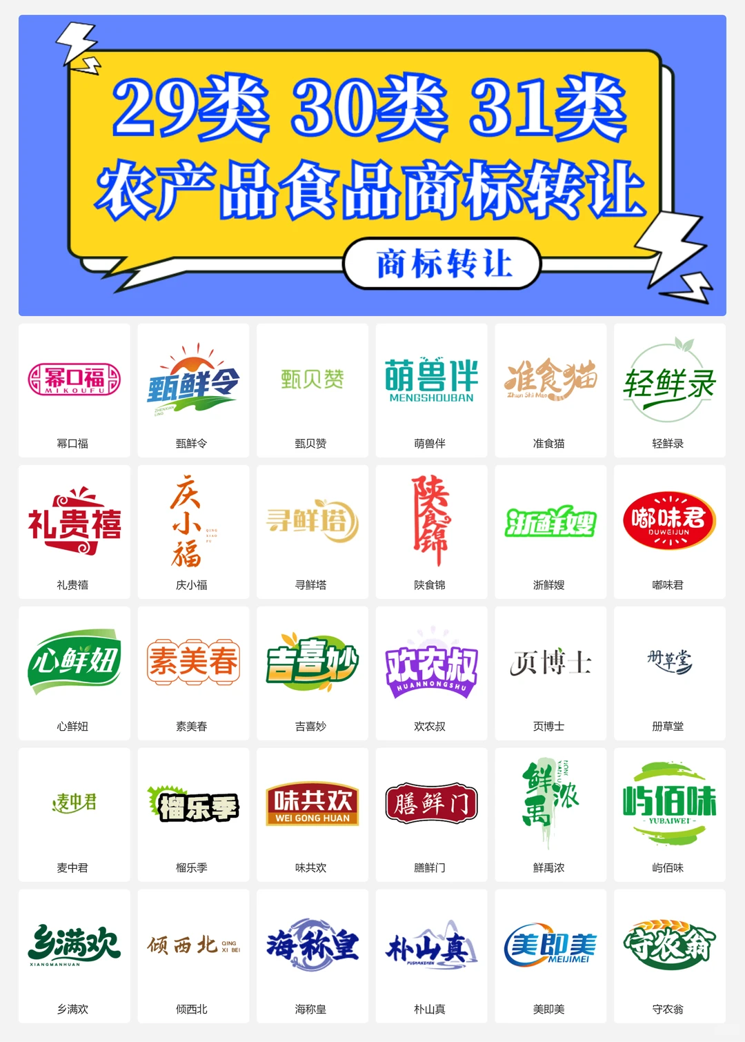 农产品 特产 食品29、30、31类商标转让